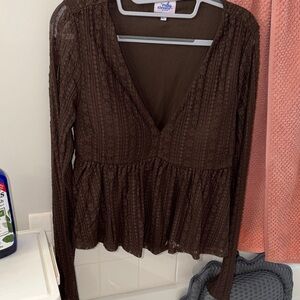 Croft & Barrow Chocolate Brown Lace Blouse